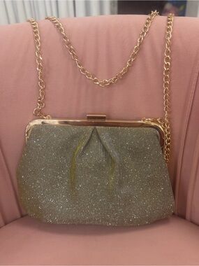 A New Day Gold Silver Glitter Frame Clutch Evening Bag Crossbody